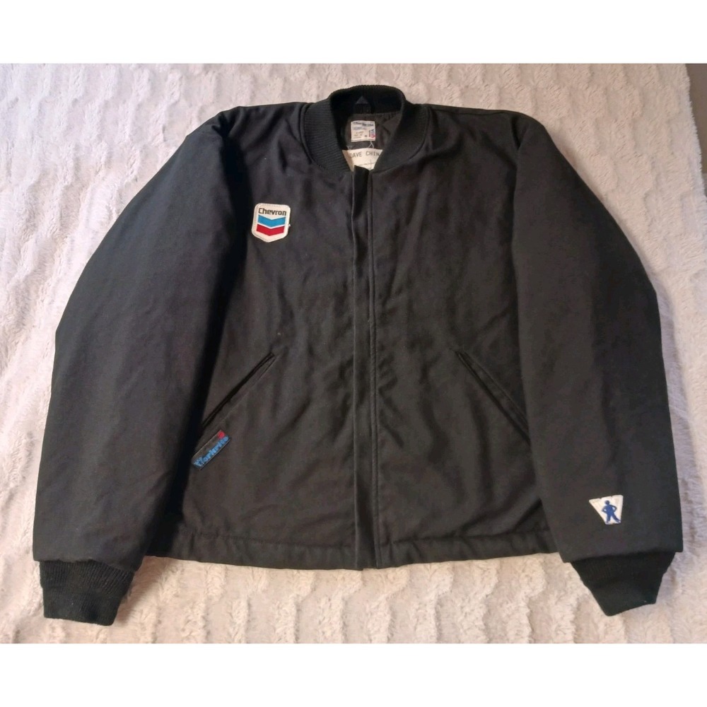 Vintage Chevron Workrite Bomber Jacket Men's XL Black Made In USA Gas Attendant